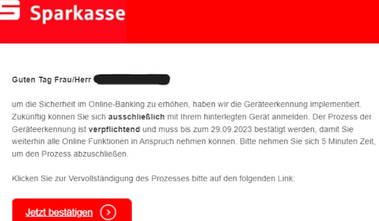 Geräteerkennung aktiviert Phishing Nachricht Sparkasse
