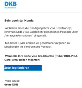 DKB Phishing mit angeblicher Kündigung